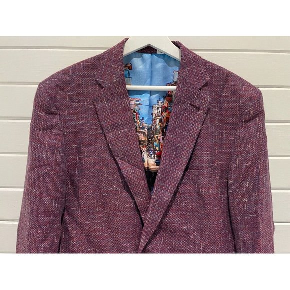 ROBERT GRAHAM Men's 44 Champagne purple Linen Blend Suit sport Coat Tailored Fit - Picture 2 of 16